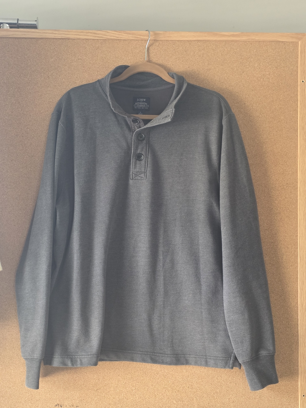 J.Crew Mercantile Authentic Fleece Henley Shirt Long Sleeve Gray L Pullover